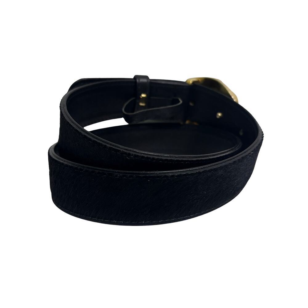 Gianni Versace Vintage Gold Tone Medusa Black Fur Calfskin Leather Belt Size 28 - Picture 7 of 13